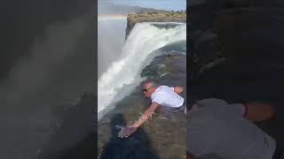Up Close View of Steep Precipice Waterfalls and the Sheer Drop Off