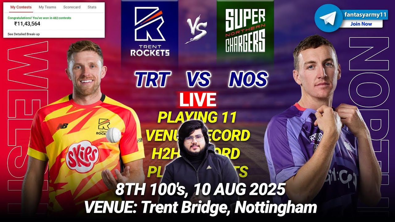 🔴LIVE TRT vs NOS Prediction | TRT vs NOS | Trent vs Northern 8TH T100 ...