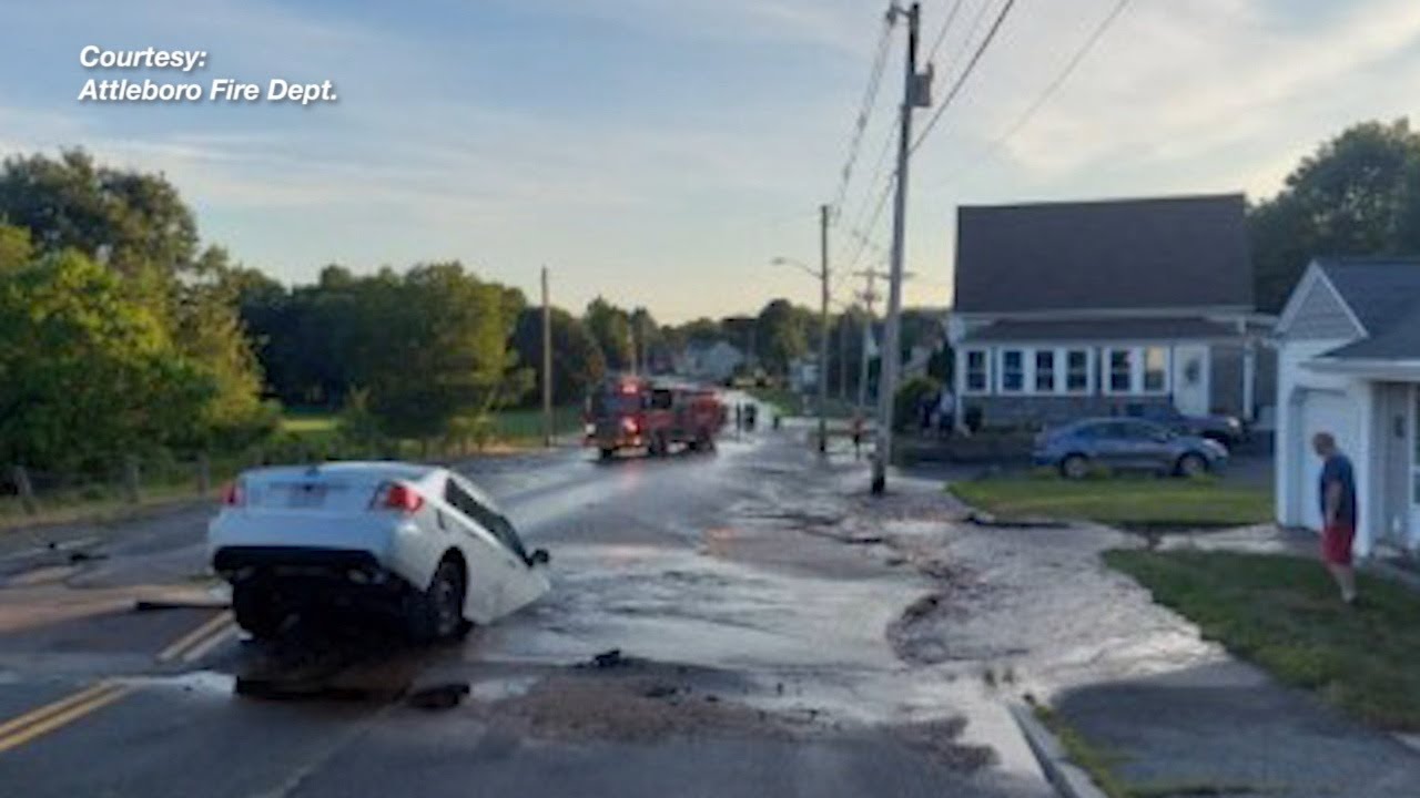 Part of Route 152 in Attleboro shut down after water main break - YouTube