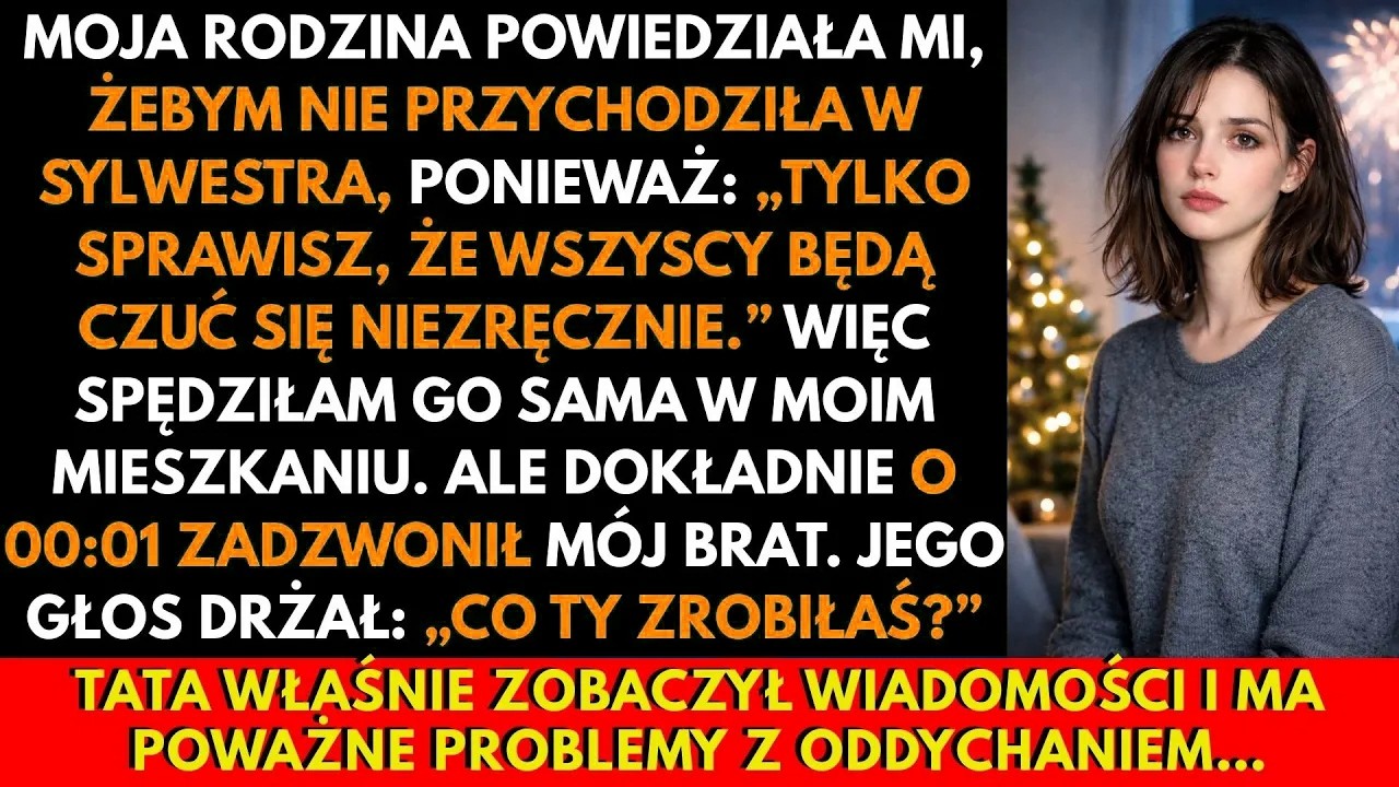 Siedziałam sama na kanapie, patrząc, jak moja rodzina świętuje sylwestra w willi bez mnie. Trzy dni wcześniej mama zadzwoniła: „Magda, wszyscy przez ciebie tylko się stresują. Nie przyjeżdżaj”....
