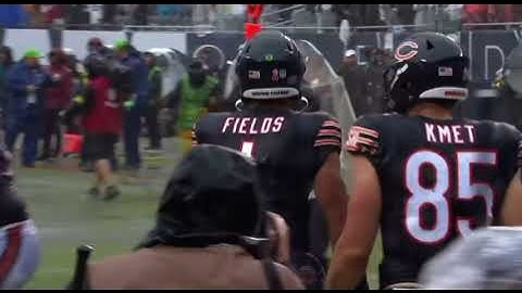 Chicago bears celebrate winning by sliding in the water on field !
