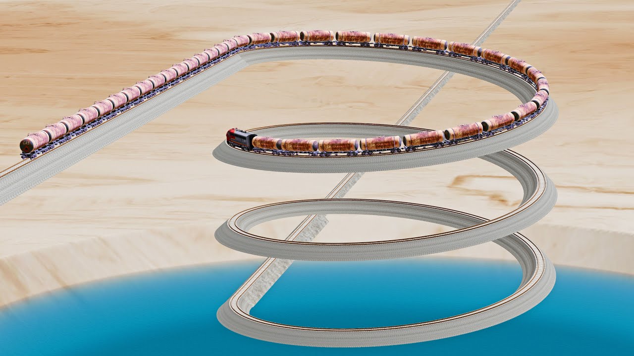 Impossible Spiral Track vs Trains - Beamng Drive