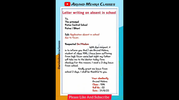 Application Absent In School Due To Fever. #shorts #appliances #absent #school #writing #fever