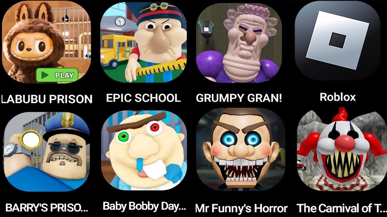 LABUBU PRISON RUN!,EPIC SCHOOL ESCAPE!,EVIL GRANDMA'S PRISON RUN!,BARRY'S PRISON RUN!, EVIL GRANDPA!