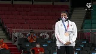 لحظة تتويج فريال يوسف بالميدالية الذهبية في دورة الألعاب الأولمبية طوكيو 2020