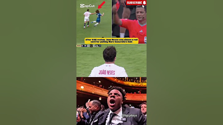 After VAR review, Joao Neves was shown a red card for pulling Marc Cucurella's hair.