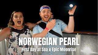 NORWEGIAN PEARL - First Day at Sea and an EPIC Moonrise! - February 2022