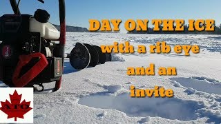 Ice fishing, an invitation and rib eye steak