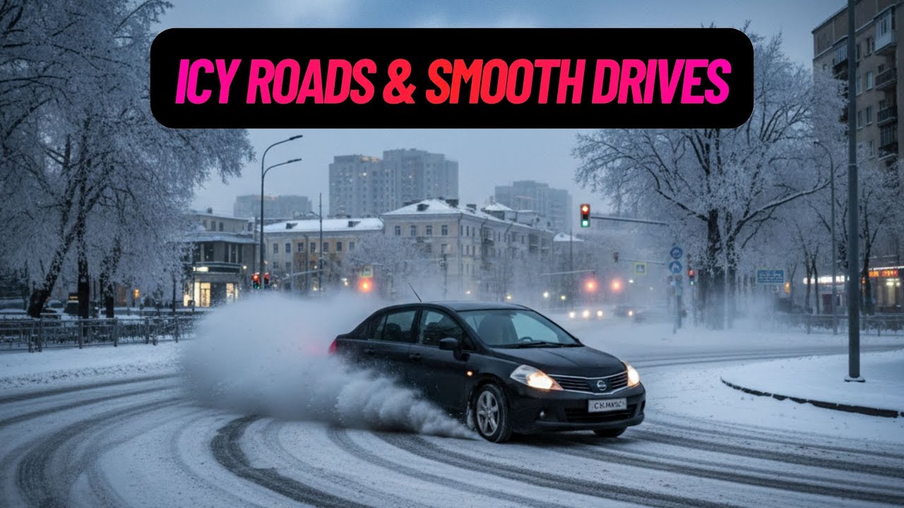 Taking the black Nissan Tiida out for a winter drive