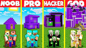 Minecraft Battle: PORTAL BLOCK HOUSE BASE BUILD CHALLENGE - NOOB vs PRO vs HACKER vs GOD / Animation