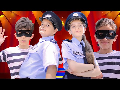 شرطة الاطفال الابطال تمسك الحرامي وتضعه بالسجن 112 اطفال اغانى العاب شرطة