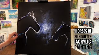 How To Paint Horses in Silhouette | acrylic step by step painting tutorial