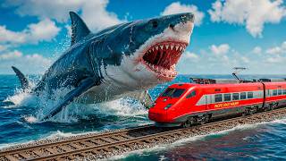LONG TRAIN vs SHARK TRAP in BeamNG.Drive