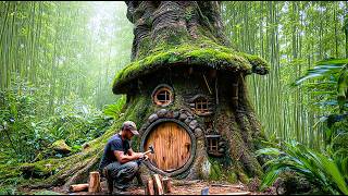 I Built a Secret Warm Home Inside a Giant Tree Trunk | Solo Bushcraft (Full Movie)