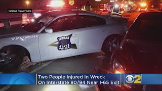 Jack-Knifed Semi Crashes Into Indiana State Police Car On I-80/94