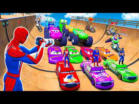 GTA V SPIDER-MAN Mega Race Chaos! Hulk & Pokemon Block the Way 💥 Epic SUPERHERO Rescue Mission!