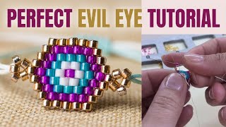 Evil Eye Charm Bracelet with Miyuki beads / BRICK STITCH Beading Tutorial / Charm DYI