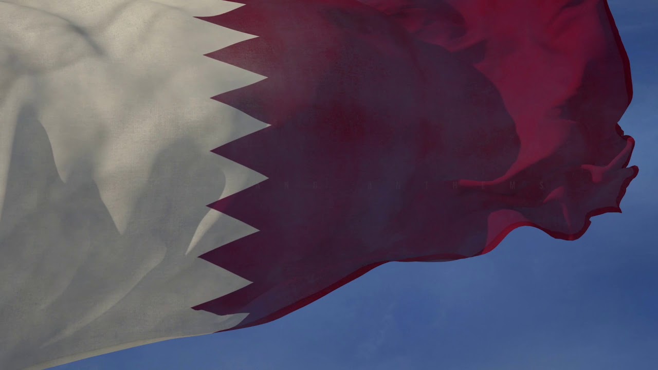Waving flag and national anthem of Qatar