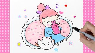 How to Draw  Cute Girl ㅣ Yeppug and Cat ★ 예뿍이와 별이다옹 그리기