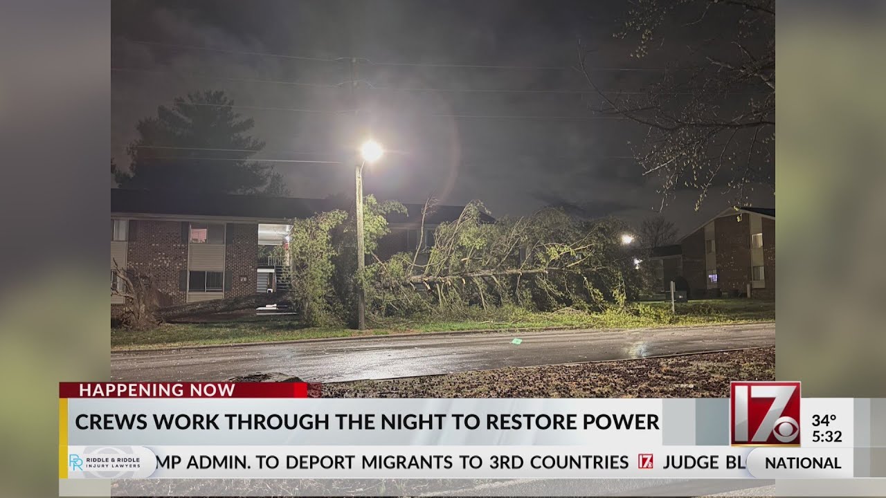 Duke Energy crews work overnight to restore power after NC storms - YouTube