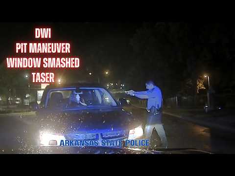 Video DWI driver gets the Arkansas State Police PIT Maneuver - Refuses commands & gets window smashed