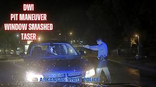 DWI driver gets the Arkansas State Police PIT Maneuver - Refuses commands &amp; gets window smashed