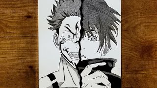 Sketch of Half face of Sukuna and Gojo [ JUJUTSU KAISEN ] - Anime Arts