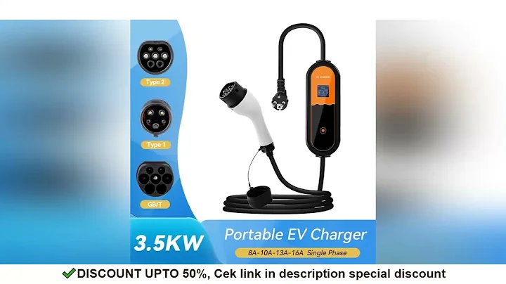 3.5KW Type2 Portable EV Charger 16A 1Phase EU Plug EVSE Charging 8A-10A-13A-16A Current Adjustable E