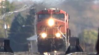 BNSF Twin Engine Bare Table Train At LaGrange Illinois