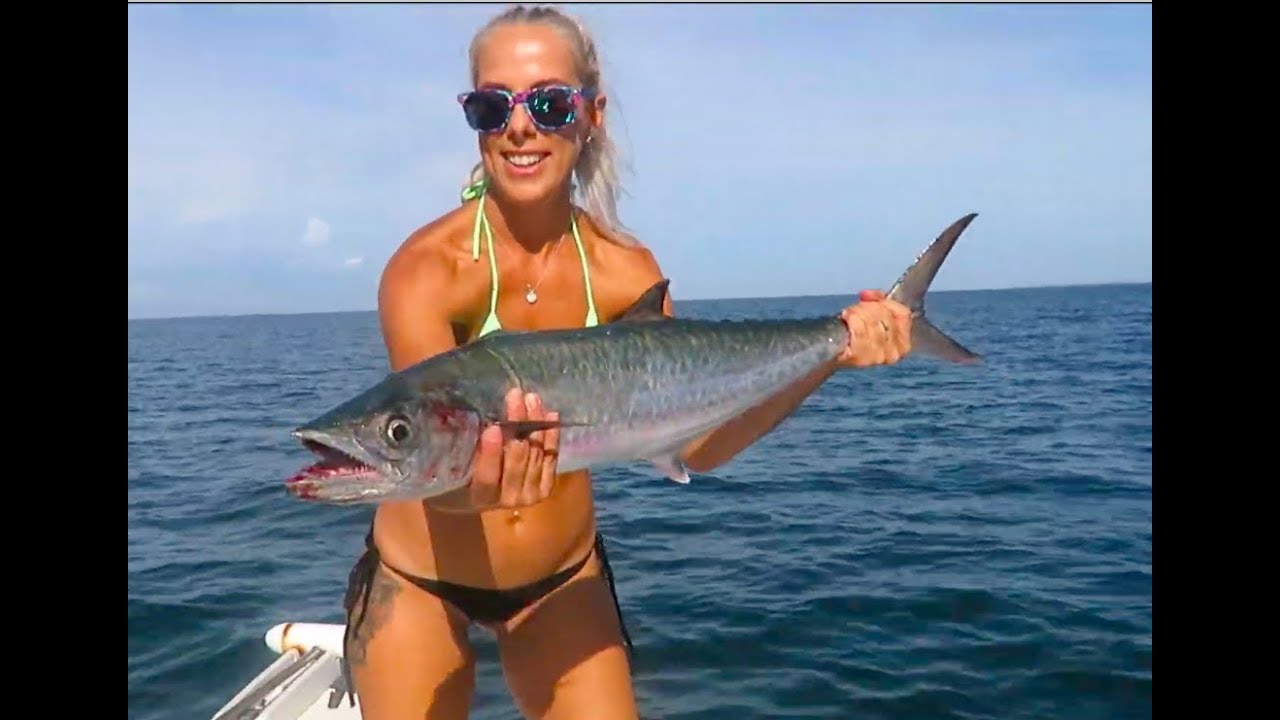 Fishing girl catches Spanish Mackerel and King Fish YouTube