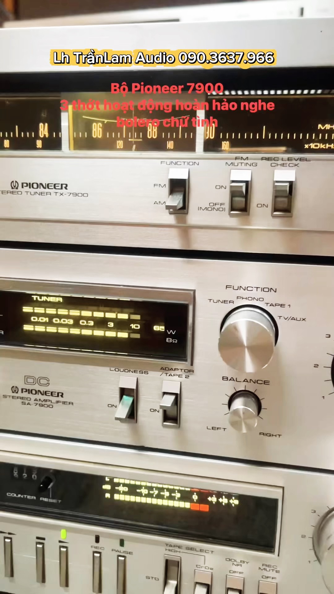 Pioneer SA 7900 three-piece amplifier set with beautiful VU meter