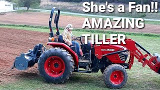 SHE'S A FAN!! Amazing Tiller | Titan Roto Tiller Tractor Implement Branson 3520R Tractor Attachment
