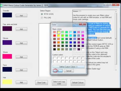 Sm64 color code generator (by yoshielectron) - YouTube