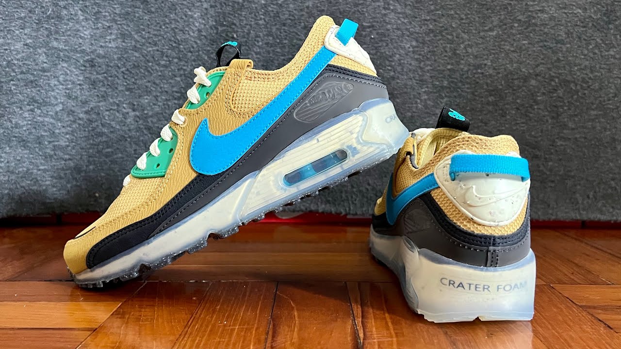templo mineral Cosquillas Nike Air Max Terrascape 90. Wheat Gold/ Blue Lightning. Style: DQ3987-700  Up Close and On Feet - YouTube