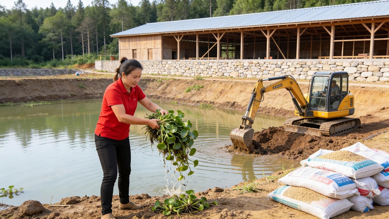 Timelapse - Farm Expansion with Excavator | Water Hyacinth & Fish Feeding