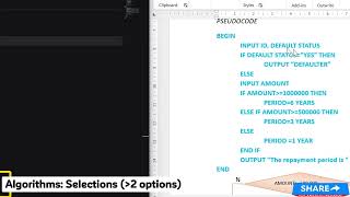 Day 8 Algorithms- Selection Control Structure (Nested Ifs) | Bank Loan Management System 