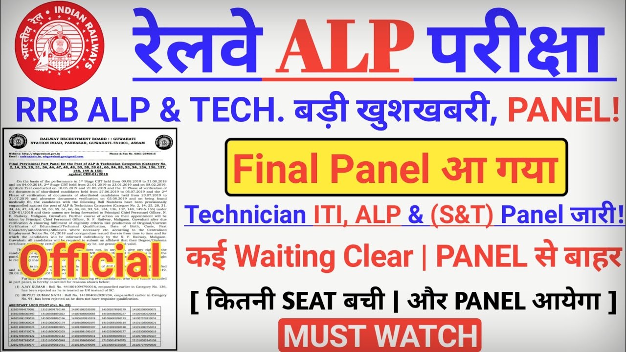 RRB ALP & TECH. FINAL PANEL जारी 🎉बहुत Waiting List Clear & Panel से ...