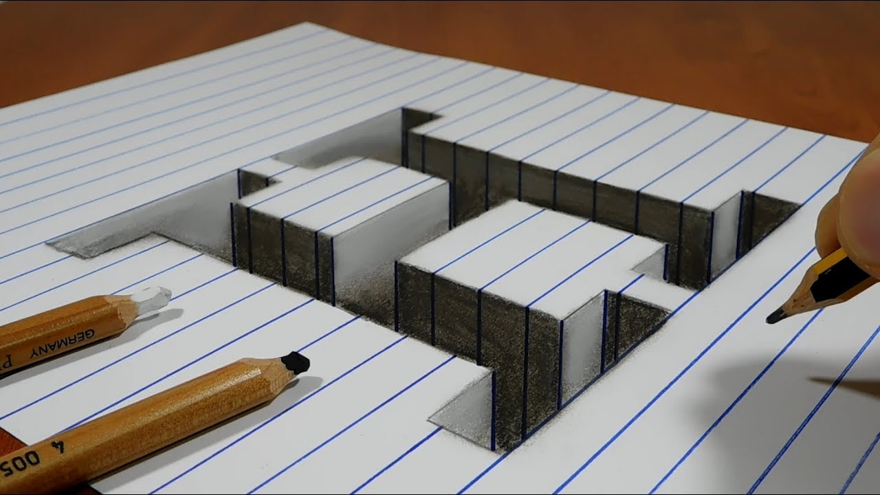 Draw a Letter H Hole on Line Paper 3D Trick Art - YouTube