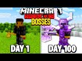 I Survived 100 Days FIGHTING BOSSES in HARDCORE MODDED Minecraft..