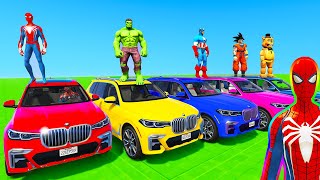 Spiderman Cars Racing Off Road Sea Challenge ! Superhero Hulk Goku Goblin Jeep Suv Car Race- Gta 5