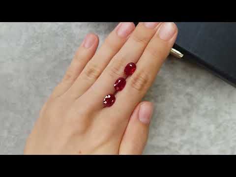 Комплект бирманских рубинов цвета Pigeon's blood 6,47 карат, GRS Видео  № 2
