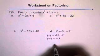 Factor Trinomial Worksheet Q6