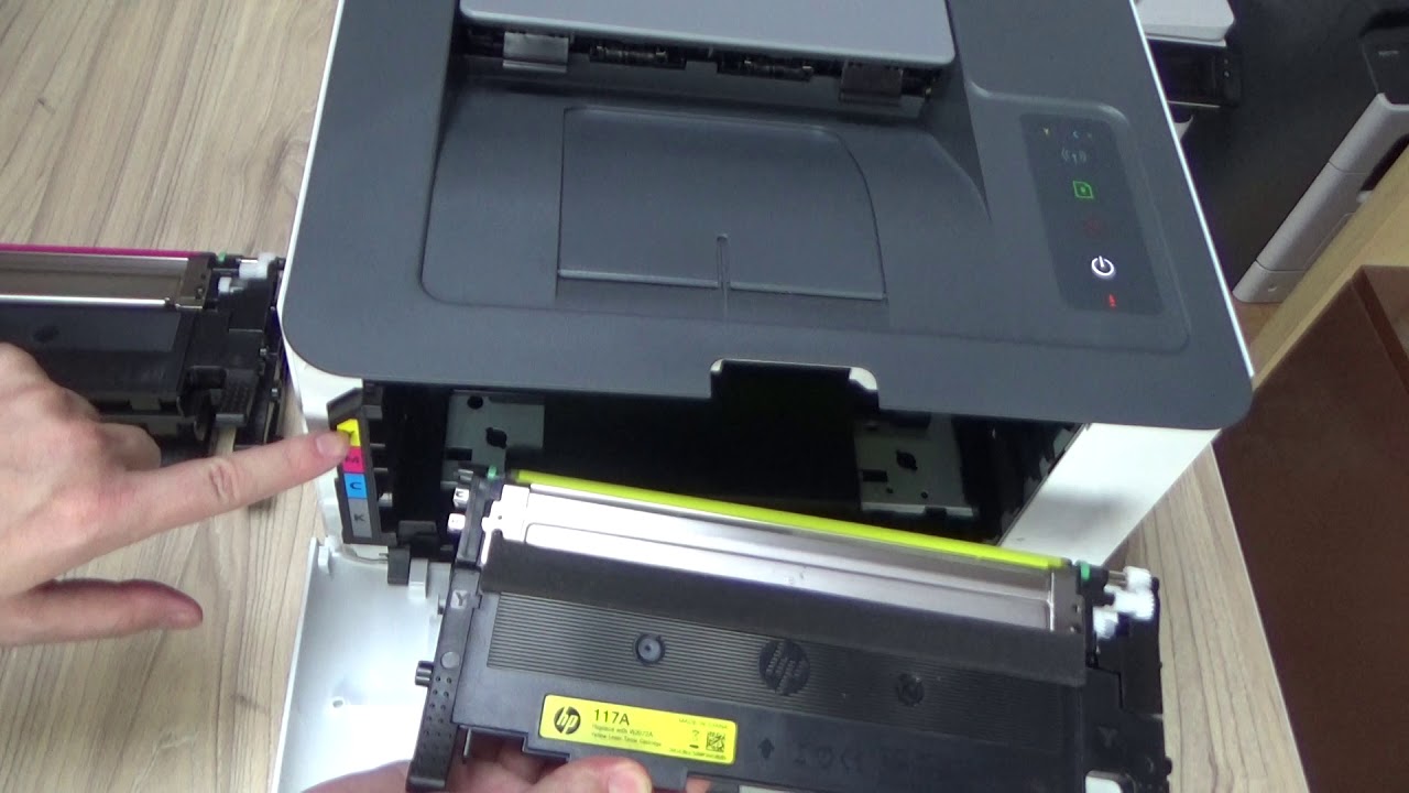 Remove / change toner cartridge HP Color Laser 150nw - YouTube