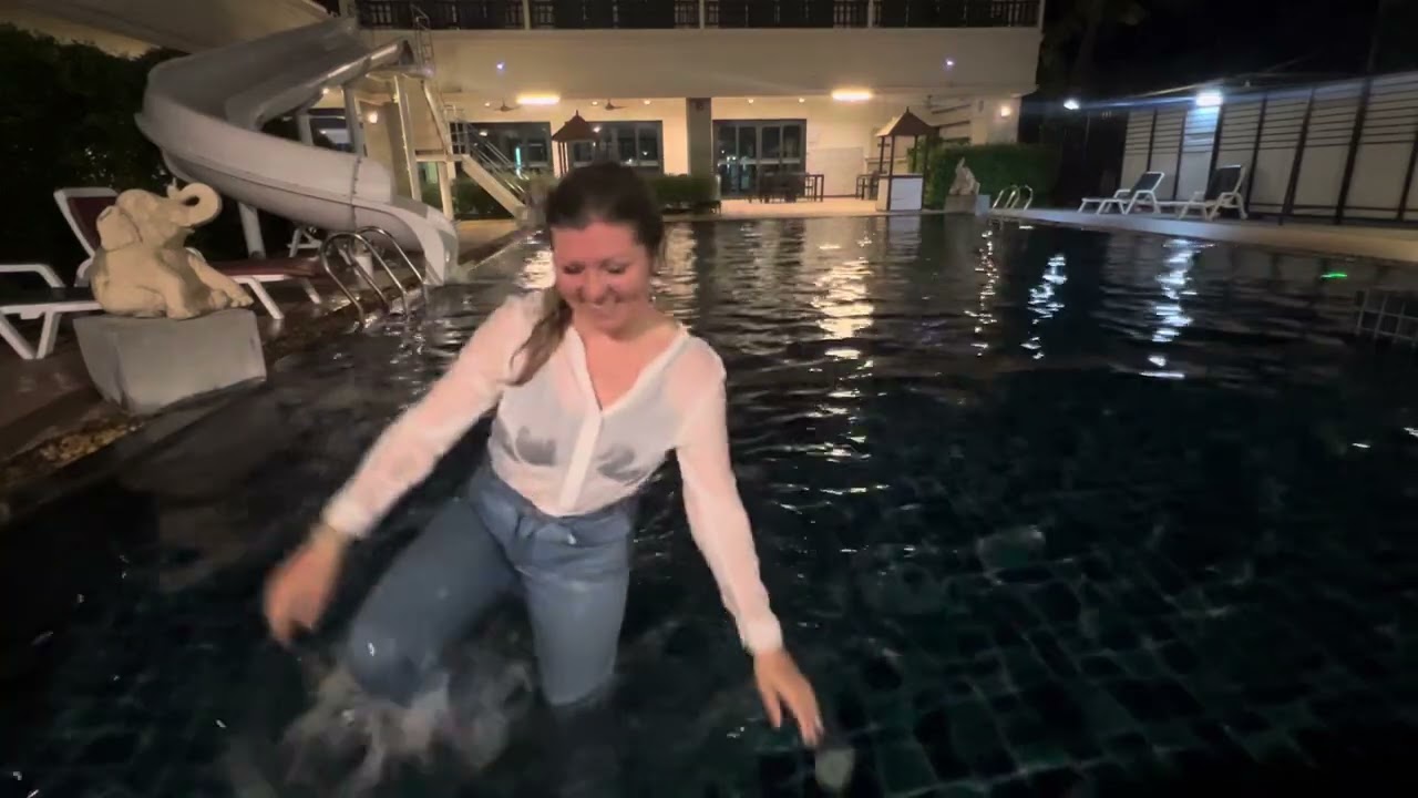 Lulu likes to swim at night in the pool