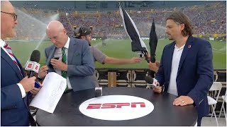 Stewart Robson NOT HAPPY getting hit with sprinklers 😂 | ESPN FC