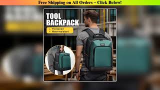 Tool Backpack, Multi-Pocket Electricians Tool Bag With Padded Laptop Compartment, Knitted