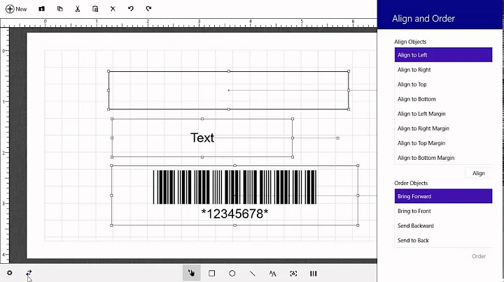 Windows Store Barcode & Label : How to align and order objects?