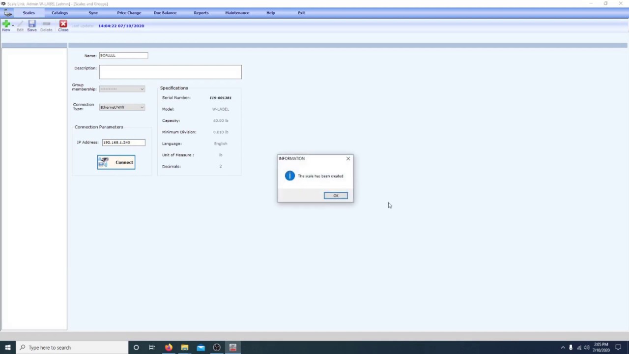 How to connect to Torrey scale to Scalelink software on Windows