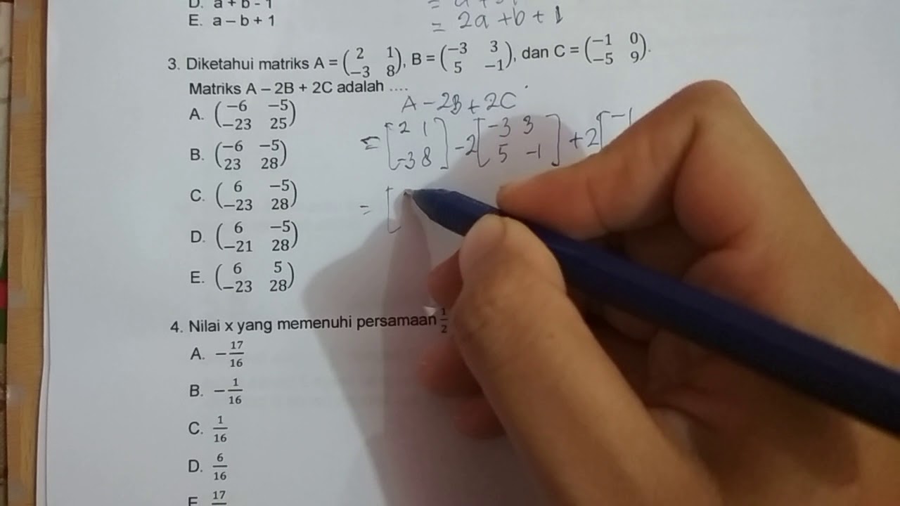 3 Menghitung Operasi Matriks Pembahasan Usbn Mtk Smk 2018