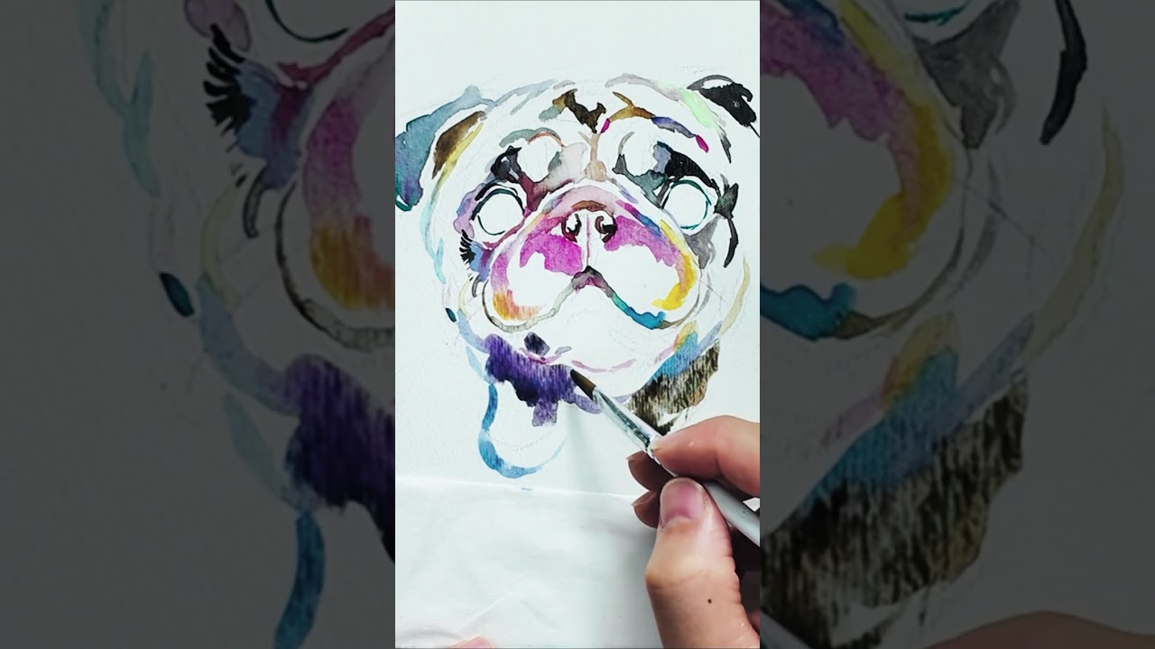 カラフルで可愛いパグ(犬)の描き方 水彩画 #howtodraw #shorts #初心者